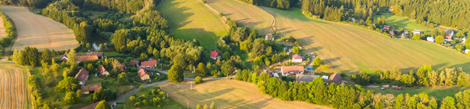 An image of an aerial view of a countryside.